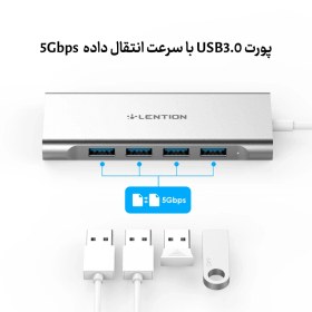 تصویر هاب پنج پورت USB-C لنشن مدل C31 Lention USB-C to USB and USB-C C31