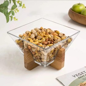 تصویر آجیل خوری شیشه ای لیمون کد 2172 با پایه چوبی ۲ تکه 