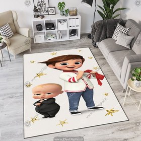 تصویر فرش چاپی اتاق کودک پسرانه طرح بچه رئیس pk-2053a 