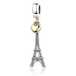 تصویر چارم آویز نقره پاندورا برج ایفل پاریس و قلب (دستبند،گردنبند) 