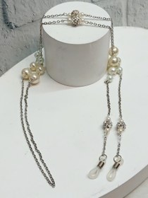 تصویر بند عینک استیل مروارید نقره ای 