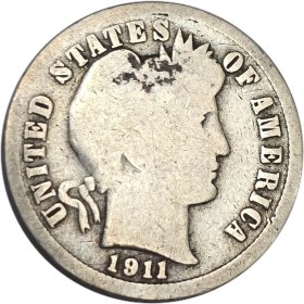 تصویر سکه آمریکا 10 سنت دايم آمریکا باربر 1911 