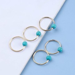 تصویر حلقه تزیینی مو حلقه نقره ای مهره رنگی بسته 10 تایی 