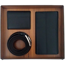 تصویر ست کیف پول و موبایل، کمربند و جاکارتی چرم طبیعی گاوی SK-01 