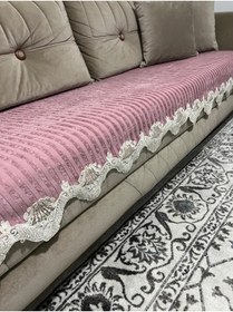 تصویر روکش مبل صورتی پوشش صندلی مخرب مخملی اسفنجی Bamboo Riped Cover 85 X 210 Salteks 