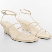 تصویر صندل زنانه با باند چرمی اورجینال MANGO 