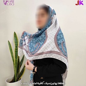 تصویر روسری نخی ابی قهوه ای طرح ال وی قواره 120 ماشین دوز روسری لند 