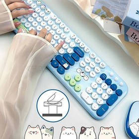 تصویر کیبورد و ماوس بی سیم مافی مدل MOFII Silly Cat فانتزی گربه ای آبی 