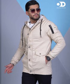 تصویر اوور کت کرم مردانه مدل بلند پارچه کتان _ تمام خز فوق‌العاده شیک و با کیفیت Men's Cream Overcoat Long Model Linen Fabric _ All Fur Ultra Stylish and High Quality