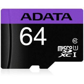 تصویر کارت حافظه microSDXC ای دیتا مدل Premier کلاس 10 استاندارد UHS-I سرعت 80MB/s ظرفیت 64GB ADATA 64GB Class 10 80MB/s 10MB/s