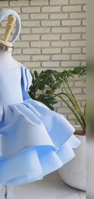 تصویر پیراهن مجلسی دخترانه مدل اقیانوس ساتن و تور 