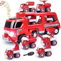 تصویر اسباب بازی های کودکان و نوجوانان برای پسران 3 4 5 6 ساله ، 5 در 1 DIY Fire Truck Cars Toys وسایل نقلیه با صدا و چراغ بازی می کنند | اسباب بازی های دختران کودک نو پا 3-4 | هدایای تولد برای دختران پسران دختران Kids Toys for 3 4 5 6 Year Old Boys, 5 in 1 DIY Fire Truck Cars Toys Play Vehicles with Sound & Lights | Toddler Boys Girls Toys Age 3-4 | Birthday Gifts for Kids Boys Girls