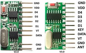 تصویر گیرنده ریموت کد لرن 4 کاناله ASK 433MHz سوپرهترودین 