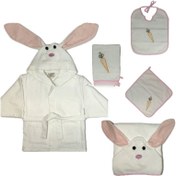 تصویر سرویس حوله نوزاد ۵ تکه سلین طرح خرگوش سفید 
