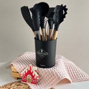 تصویر سرویس کفگیر ملاقه سیلیکونی دسته بامبو- 12 پارچه کیچن 