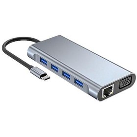 تصویر تبدیل Type-c به Lan/HDMI/VGA/TF/SD/AUDIO/TYPE-C/USB HUB 11 IN 1 ADAPTER