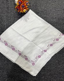 تصویر روسری سفید گلدار جنس نخی معمولی - سایز ۱ scarf