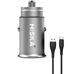 تصویر شارژر فندکی تک پورت + کابل تایپ سی هیسکا (HISKA) مدل HCC-308 HISKA single port car charger + Type-c cable model HCC-308