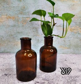 تصویر گلدان شیشه‌ای رنگی قهوه‌ای و سبز 