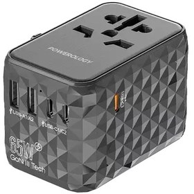 تصویر شارژر مسافرتی چند پورت 65 وات یونیورسال پاورولوجی مدل Powerology Universal Multi-Port Travel Adapter PD 65W 