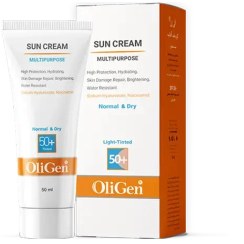 تصویر ضد آفتاب رنگی پوست خشک الی ژن +SPF 50 - لایت Oligen Sunscreen For Normal And Dry Skin - Light