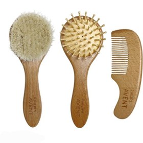 تصویر ست شانه و برس چوبی نوزاد اونت ۳ تکه گرد 