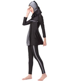 تصویر مایو بُرکینی مسلمانانه با طراحی متعادل - مشکی/خاکستری برند generic Muslim Modest Burkinis Swimsuit Black/Grey