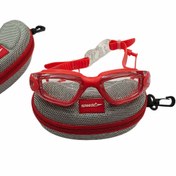 تصویر بهترین کیفیت عینک شنا حرفه ای اسپیدو speedo دارای گوش گیر و کیف رنگ قرمز 