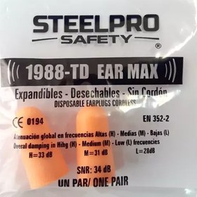 تصویر پک 20 تایی گوشی ایمنی ایرپلاگ اسفنجی SteelPro Safety مدل Ear Max (کد TD-1988) 