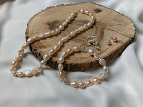 تصویر سرویس مروارید باروک اصل گلبهی با قفل نقره baroque pearl set with silver lock