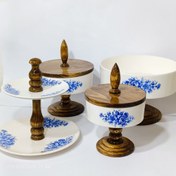 تصویر سرویس پذیرایی چوب و سرامیک 4 تیکه گل آبی 