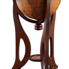 تصویر تلفن پایه دار چوبی میز کره لوتوس مدل 812، تلفن کنار سالنی طرح کره زمین، دارای شماره گیر چرخشی، رنگ قهوه ای 