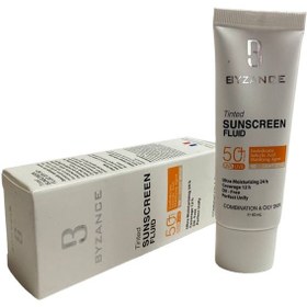 تصویر فلوئید ضد آفتاب رنگی +SPF 50 پوست خشک بیزانس بژ روشن 