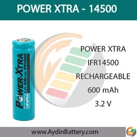 تصویر باتری لیتیوم فسفات آهن پاوراکسترا POWER-XTRA IFR14500_3/2V_ 600mAh 