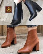 تصویر نیم بوت زنانه پاشنه ۵ سانت چرم مصنوعی رنگ مشکی و عسلی 
