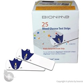 تصویر نوار دستگاه تست قند خون بایونیم بسته 25 عددی Bionime GS300 Blood Glucose Test Strips