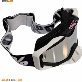 تصویر عینک موتور سواری کراسی 100% سفید مشکی WB 104 100% White Black WB 104 Cross Motorcycle Goggles