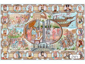تصویر نخ و نقشه بافت تابلو فرش طرح پادشاهان ایران- کد NP4915 