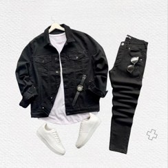 تصویر Men's Black Denim Sport Jacket Set - The highest quality and the best price 