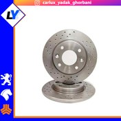 تصویر دیسک چرخ جلو تیبا ریو ساینا کوییک توربو سوراخدار (بسته بندی دو عددی) front brake disk turbo tiba saina rio smt