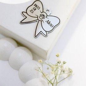 تصویر پلاک پاپیون مدل Aloo - 3cm / ۵حک / نقره‌ای 