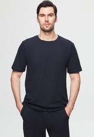 تصویر ست پیژامه آبی مردانه دریایی 100 ٪ آستین کوتاه پنبه 2 مجموعه TWN 