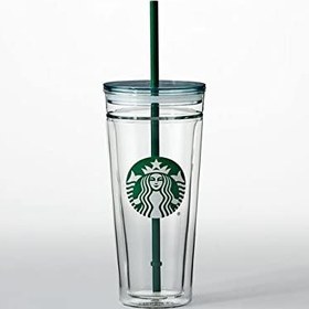 تصویر لیوان پلاستیکی شفاف و عایق Starbucks محصول Starbucks. ا Starbucks 20 Ounce Clear Insulated Tumbler(green Straw) Starbucks 20 Ounce Clear Insulated Tumbler(green Straw)