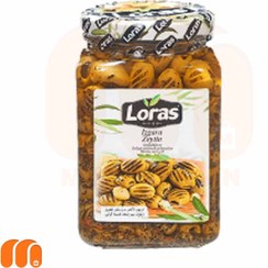 تصویر زیتون سبز بدون هسته کبابی گریل شده لوراس Loras وزن 900 گرم 