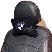 تصویر پشت گردنی صندلی خودرو آرم BMW مخمل هدیه روز مرد بسته ی دو عددی 