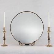 تصویر آینه و شمعدان برنجی گرد اهورا مدل کلاسیک 
