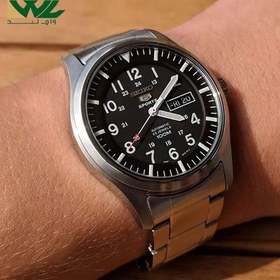 تصویر ساعت مچی مردانه سیکو مدل SNZG13 ا SEIKO Men's SNZG13 SEIKO 5 Automatic Black Dial Stainless-Steel Bracelet Watch SEIKO Men's SNZG13 SEIKO 5 Automatic Black Dial Stainless-Steel Bracelet Watch