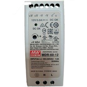 تصویر منبع تغذیه ریلی تک فاز 12 ولت 5 آمپر مینول MEAN WELL مدل MDR-60-12 ا Switch Mode Power Supply DIN Rail MEAN WELL MDR-60-12 Switch Mode Power Supply DIN Rail MEAN WELL MDR-60-12