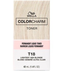 تصویر تونر مایع مو رنگی چرم مدل T18 بلوند خاکستری روشن ۴۲ میلی‌لیتر برند wella Colour Charm Liquid Hair Toner T18 Lightest Ash Blonde 42ml