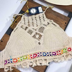 تصویر نیمتنه مکرومه قلاب‌بافی زنانه طرح بوهو دست‌دوز 